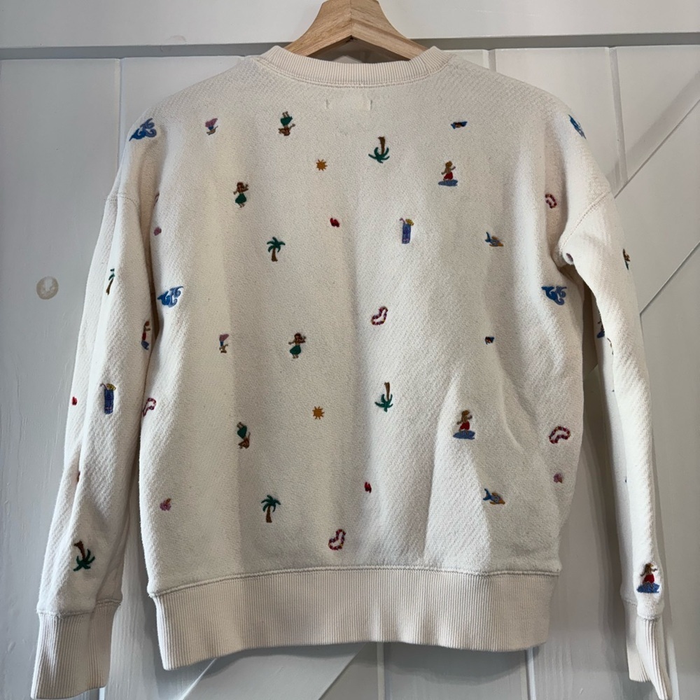 Madewell Embroidered Tropical Beach Vacation Motif Cream Sweatshirt Cotton XXS - Picture 4 of 10